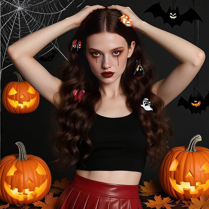 Original Italian Designed Mini Halloween Hair Claw Clips for Women - Orange Pumpkin, Handmade Vintage Cute Fall Halloween Hair Accessories, Plant-Based Acetate, Gift Boxed