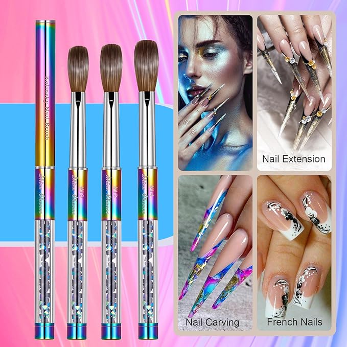 Acrylic Nail Brush Size 4, 100% Real Kolinsky Art Nail Brush for Acrylic Powder Application, Handmade Women Manicure Nail Extension Tool for Professional DIY Home Salon and Beginners
