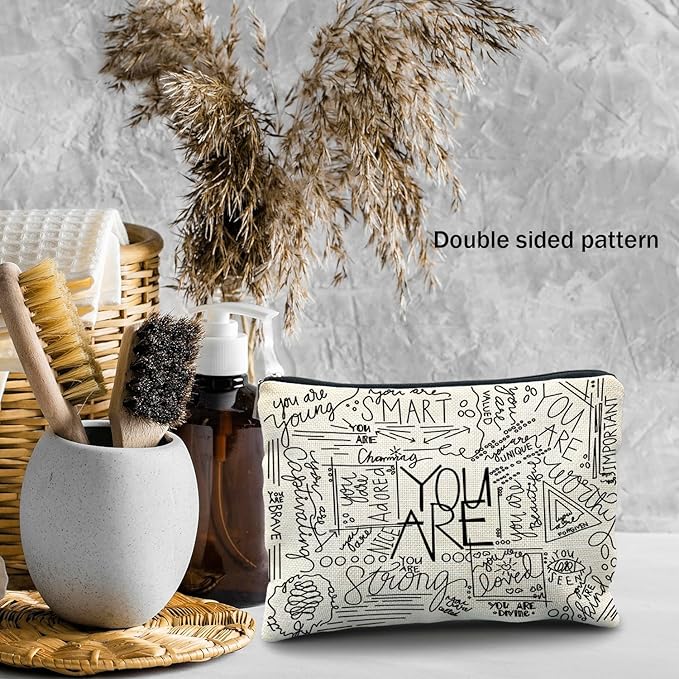 Inspirational Canvas Makeup Bag for Teen, Mental Health Gifts for Teen Girls, Inspirational Gifts for Women