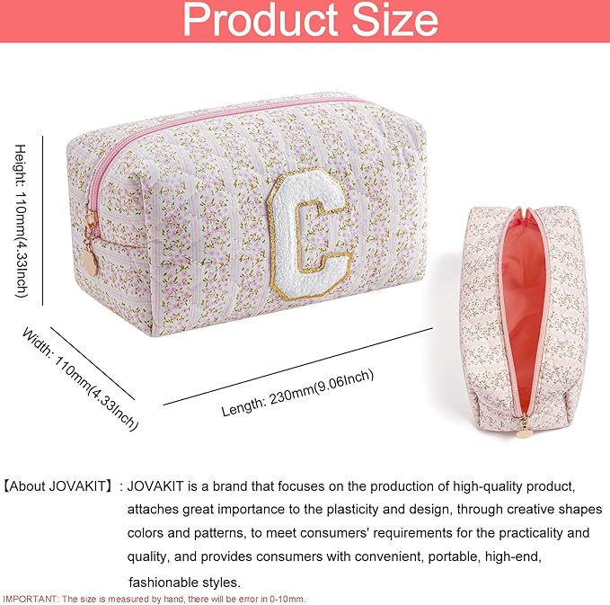 JOVAKIT Makeup Bag Cosmetic Bags for Women, Christmas Gifts for Girls Age 6-18, Alphabet Pink Floral Coquette Zipper Travel Makeup Pouch, Organizer Case Trendy Stuff (Pink Floral C)