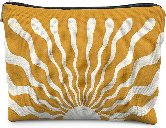 Abstract Groovy Boho Sun Sunshine Makeup Bag, Sunshine Gifts Cosmetic Bags for Women, Boho Gifts for Women, Retro Mid Century Modern Art Zipper Makeup Pouch