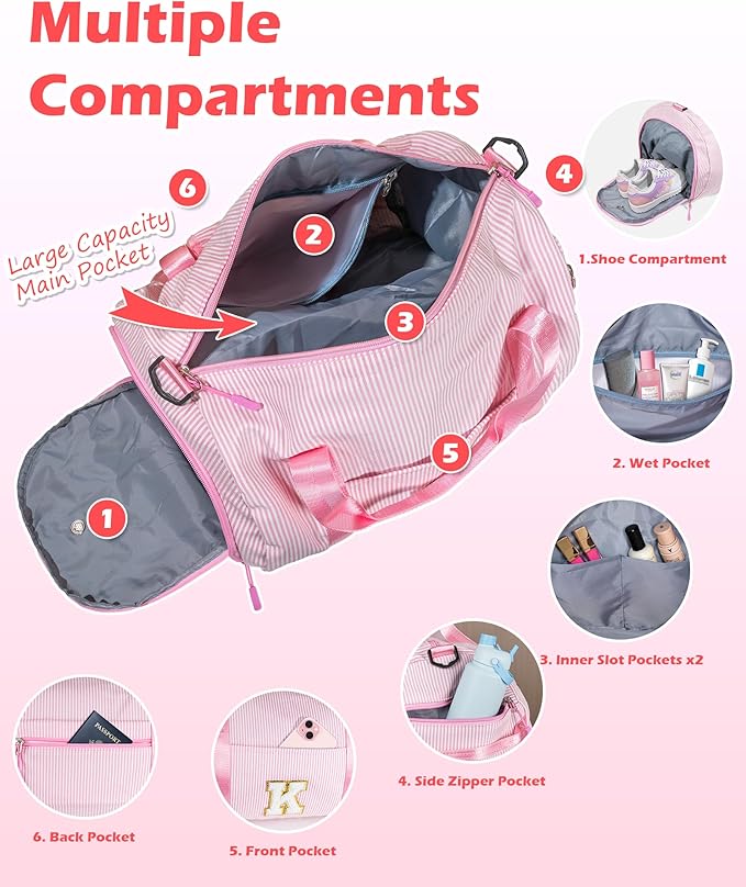 Cool Stuff for Teen Girl, Girls Travel Duffle Bag, Kids Initial Overnight Bags with Shoe Compartment, Personalized Weekender Bag with Makeup Pouch, Stocking Stuffers for Grandkids (Letter H)