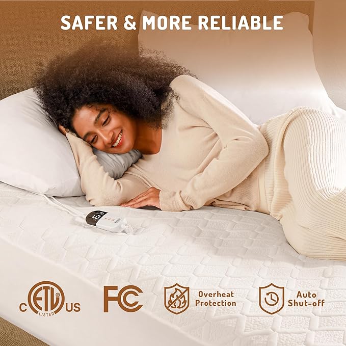 Twin Size Heated Mattress Pad - Degrees of Comfort Electric Bed Warmer with Single Controller, 6 Heating Levels, 10-Hour Auto Shut-Off, Breathable Air-Layer, 39"x75"