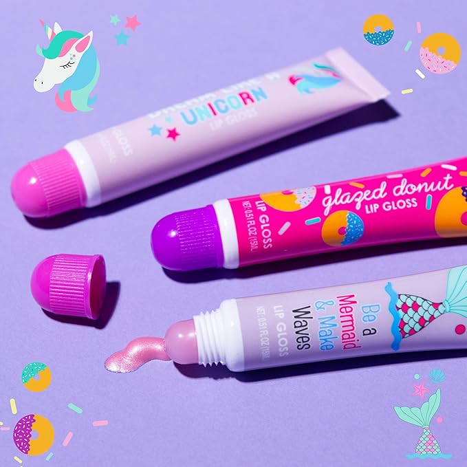 EXPRESSIONS 24pc Lip Gloss Kit - Unicorn Gifts Girls Teens Party Favors Makeup Collection Flavored Fruity Assorted Colors Non Toxic Set