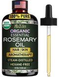 Ella & Eden Organic Rosemary Essential Oil - BIG 4 Oz bottle, 100% Pure, Steam-Distilled, Hexane-Free - for Hair Growth, Skin, Aromatherapy - Glass Bottle
