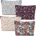4 Packs Cute Flowers Makeup Bag Floral Wildflower Cosmetic Bag Friend Friendship Gifts for Women Girls Sister Daughter Botanical Travel Organizer Zipper Pouch Christmas Thanksgiving Birthday Gifts