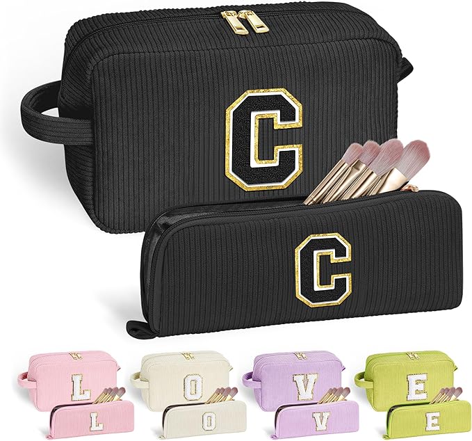 YOOLIFE Initial Travel Makeup Bag Cosmetic Bag - Teen Girl Gifts Trendy Stuff Friend Birthday Gifts for Women Teen Girl Kids