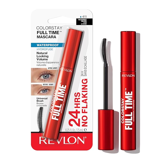 Revlon ColorStay Full Time Volumizing Mascara, 24 Hour Wear, Smudge-Proof, Non-Clumping, Flake-Free, Stocking Stuffer for Her, 411 Blackest Black, Waterproof