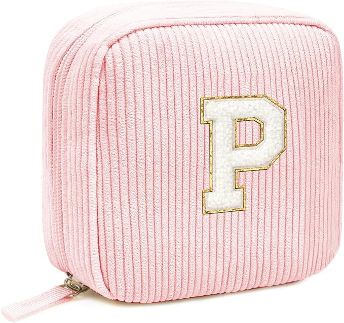 LETGO Birthday Gifts for Women Small Personalized Initial Monogram Makeup Bag,Preppy Corduroy Makeup Bags Travel Toiletry Bag Cute Pouch Purse for Her Mom Girlfriend Wife Sister Teacher Bridesmaid