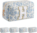 JOVAKIT Alphabet Makeup Bag Cosmetic Bag for Women, Christmas Gifts for Girls Age 6-18, Floral Flowers Coquette Travel Toiletry Zipper Make Up Pouch Organizer Trendy Stuff (Blue Floral H)