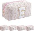 JOVAKIT Makeup Bag Cosmetic Bags for Women, Christmas Gifts for Girls Age 6-18, Alphabet Pink Floral Coquette Zipper Travel Makeup Pouch, Organizer Case Trendy Stuff (Pink Floral E)