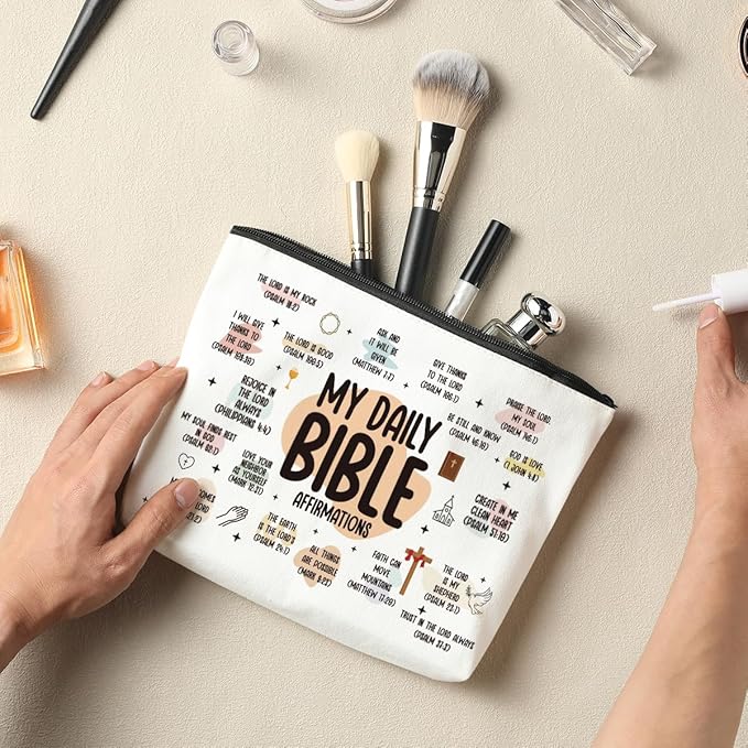 3 Pcs Inspirational Christian Gifts for Women: Bible Verse Scripture Makeup Bag Cosmetic Bag for Girl Daughter Bestie Friendship Gifts - Thanksgiving, Christmas, Graduation, Birthday