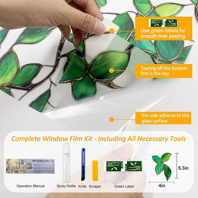 Window Privacy Film Stained Glass Window Film Frosted Window Film Window clings Non-Adhesive Reusable Decorative for Home Removable(Green Frosted, 17.5 X 157.4 in)