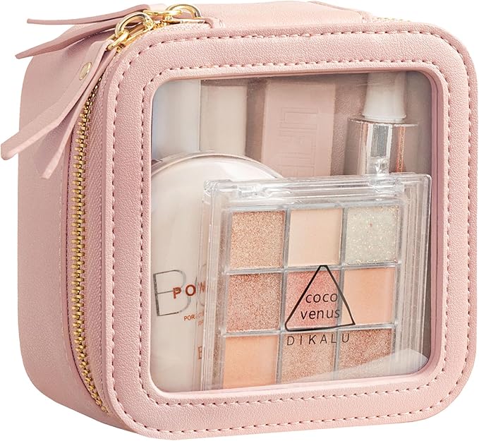 HBlife Small Makeup Bag for Purse Cute Mini Makeup Bag Cosmetic Bag Women Travel Clear Makeup Pouch Case Organizer Leather Make Up Toiletry Bag Transparent Storage Bag(Pink)