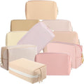 Sanwuta 9 Pcs Makeup Bags Bulk PU Double Zippers Cosmetic Bag Makeup Toiletry Christmas Small Pouch Portable Travel Organizers Case for Women Bridesmaid Party End of The Year(Pink Brown Series)