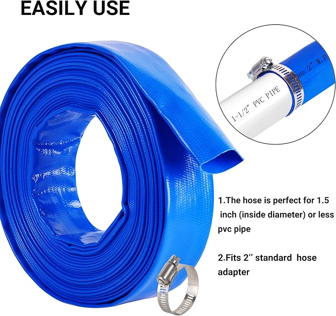 2" x 100 FT Pool Backwash Hose Blue Heavy Duty Reinforced PVC Lay Flat Water - Image 5