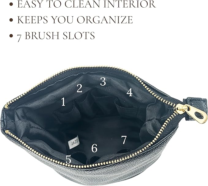 JAZD Convertible Travel Makeup Brush Bag, Stand-Up Brush Holder Pouch For Easy Access, Cosmetic Case Organizer (BLACK)