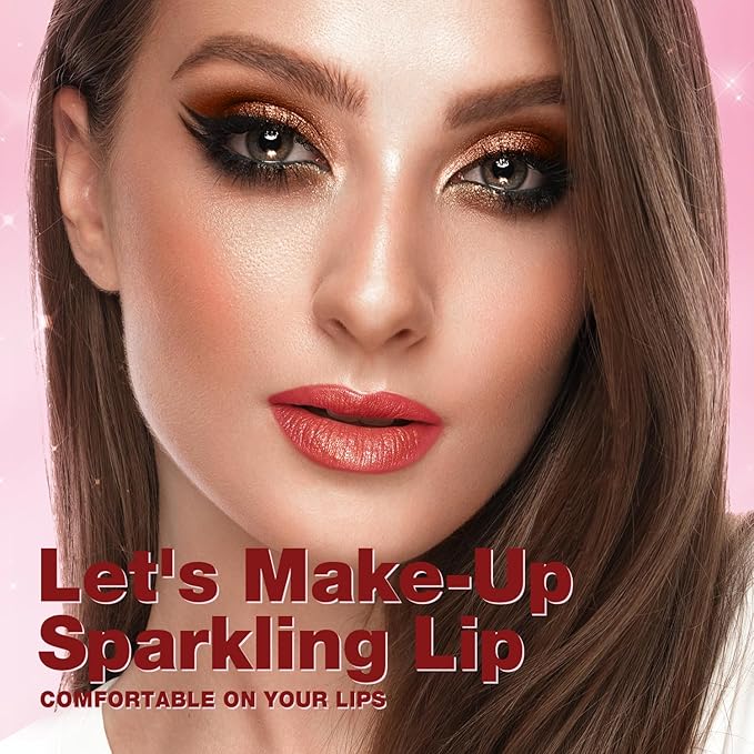 Jolilab Sparkling Lip Gloss, Long Lasting Waterproof Moisturizer Lip Balm Glitter Shimmer Metallic, Diamond Shiny Bold Glow Goth Lipstick for Women Girls, Non-sticky (1, 02#)