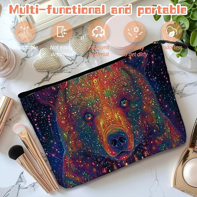 Cosmetic Bags Travel Makeup Toilet Case Waterproof Pouch for Women Girls 6.7X9.45inches - Psychedelic Cosmic Bear