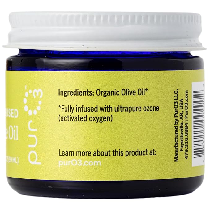 PurO3 Ozonated Olive Oil – Pure, Natural, Organic Skincare for Face & Body – Oxygenated Healing Lotion, Moisturizer & Beauty Cream in a Glass Jar – O3 Therapy Salve, 2 oz