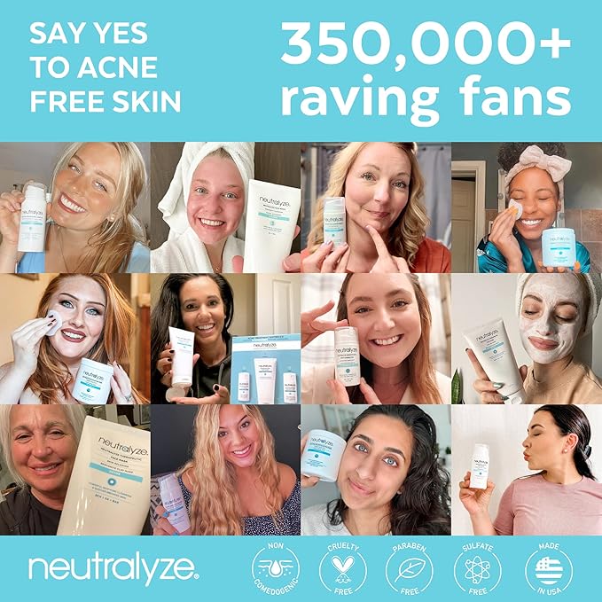Neutralyze Exfoliating Acne Toner Pads - Dual Textured, Maximum Strength Acne Wipes for Face & Body with 2% Salicylic Acid & 2% Mandelic Acid for Teens & Adults (100 Wipes)