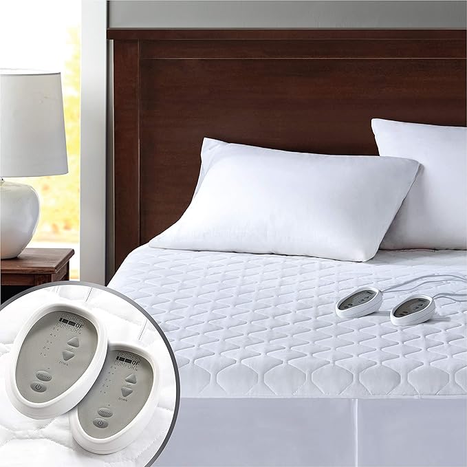 Degrees of Comfort Dual Control California King Heated Mattress Pad | Electric Bed Warmer W/Adjustable Zone Heating | Fit Up to 15 Inch | 12.5ft Long Cord, White