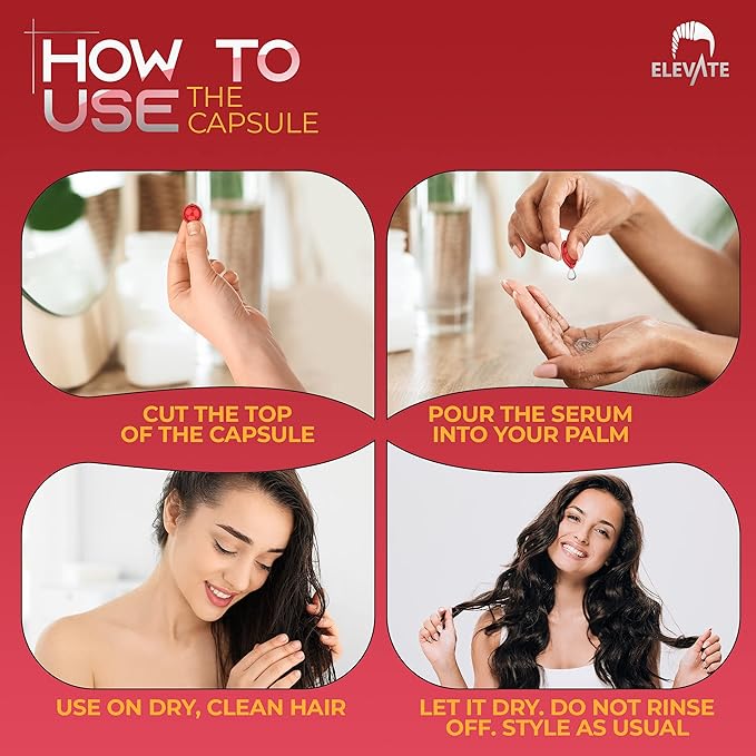 ELEVATE Hair Treatment Serum Oil Capsules - Conditioning Repair & Moisturizing Formula with Argan Jojoba Oils Vitamins A C E Pro Vitamin B5 Healthier Smooth Silky Thicker for Softness Shine