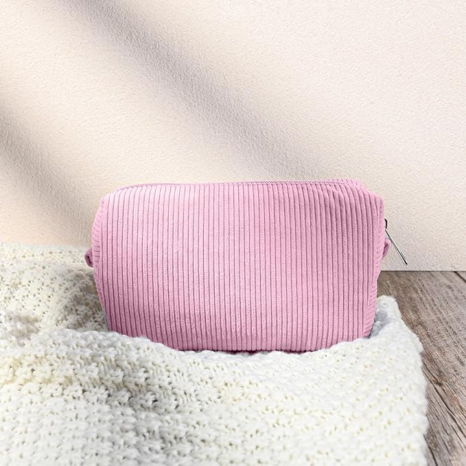 SOIDRAM 6PCS Bridesmaid Proposal Gifts Corduroy Pink makeup bag bulk for Wedding Party Favors Bachelorette party decorations Toiletry Organizer Bag Cosmetic Case Gift