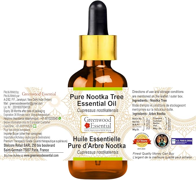 Greenwood Essential Nootka Tree Essential Oil (Cupressus nootkatensis) with Glass Dropper | Pure | Non-Sticky | Non-Greasy | Lightweight | Men & Women | All Skin Types | Steam Distilled 5ml (0.16 oz)