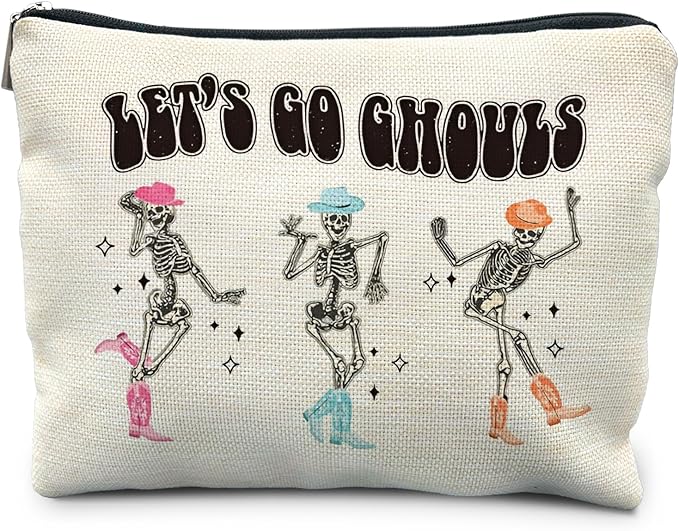 Halloween Makeup Pouch, Funny Skeleton Gothic Makeup Bag, Halloween Gifts for Women, Skull Witchy Cosmetic Pouch, Witch Stuff, Let's Go Ghouls Zipper Pouch