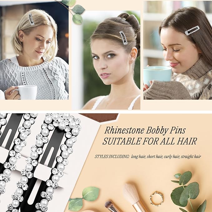 Rhinestone and Crystal Hair Clips 2-Pack, Sparkly Barrettes & Elegant Bling Accessories for Women & Girls(Set21)