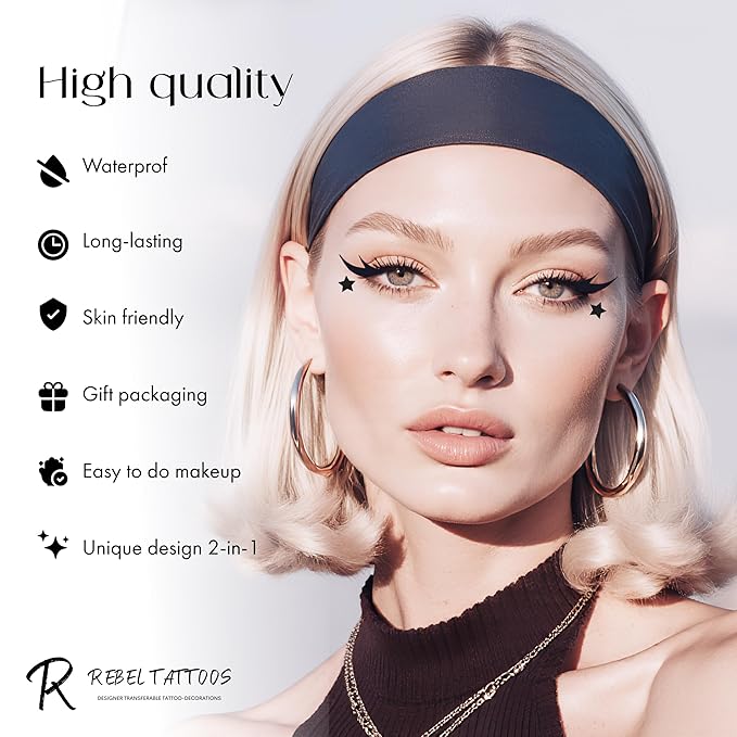 2-in-1 Eyeliner Stamp, Pigmented Intense Black Formula, Smudge-Budge Proof, Sweatproof, 24 Hour Stay Eyeliner Stamp Star Butterfly or Heart (Black Star)