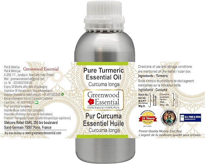 Greenwood Essential Turmeric Essential Oil (Curcuma Longa) with Glass Dropper Steam Distilled (Pack of Three) 100ml X 3 (10.1oz)