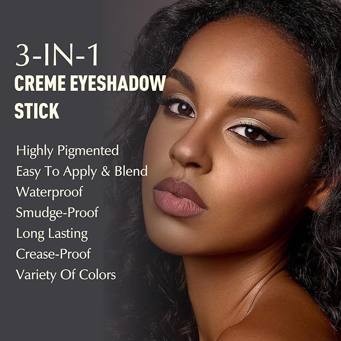 Matte Eyeshadow Stick, Dark Rose Brown Cream Eye Shadow Long-Lasting Crease-Proof Eyeliner Pencil High Pigmented Neutral Highlighter Makeup Crayon with Blending Brush & Built-in Sharpener