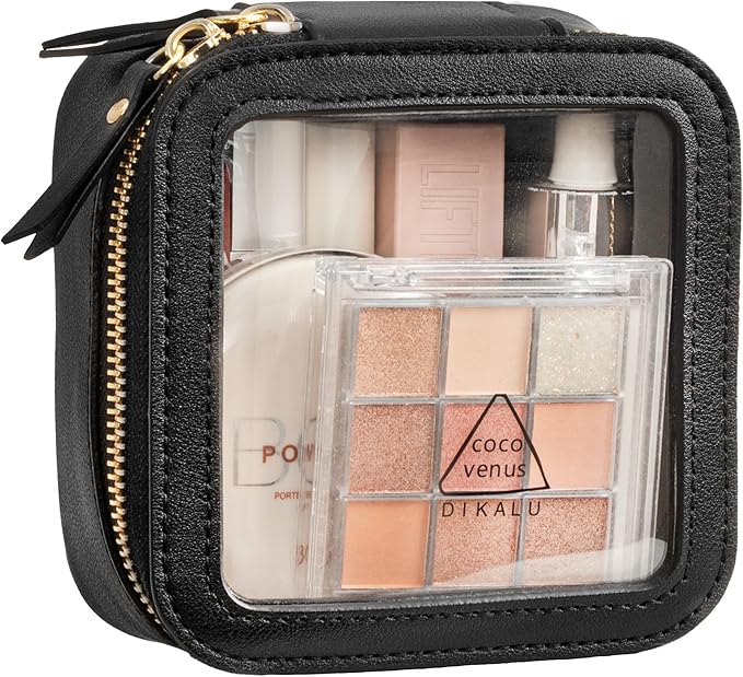 HBlife Small Makeup Bag for Purse Cute Mini Makeup Bag Cosmetic Bag Women Travel Clear Makeup Pouch Case Organizer Leather Make Up Toiletry Bag Transparent Storage Bag(Black)