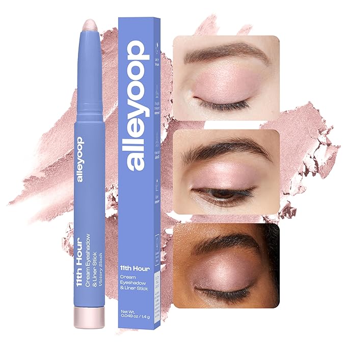 ALLEYOOP 11th Hour Waterproof Cream Eyeshadow Stick – Long-Lasting Eye Shadow Pencil & Eyeliner, Cream to Powder Stick & Highlighter – Smudge-Proof Eyeshadow Shimmer, Victory Blush Shimmer