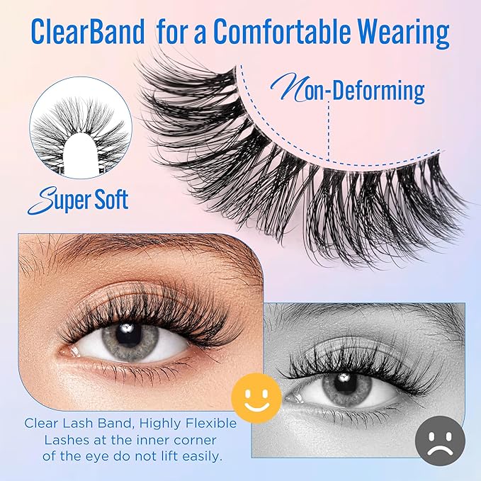 Eyelashes Natural Look False Lashes - Bepholan Fake Eyelashes 5D Super Fluffy False Eyelashes Black Band Wispy Lashes 3-Pack Faux Mink Lashes(XMZ91)