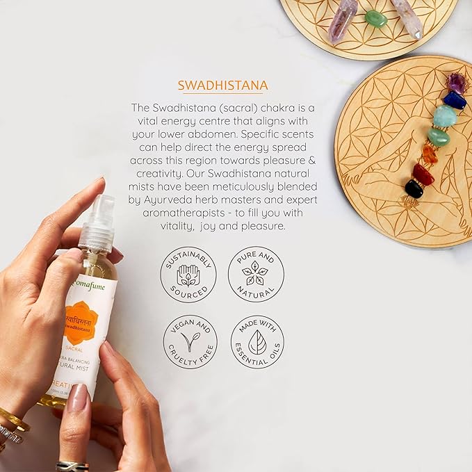 Sacral Chakra Natural Mist by Aromafume | 100ml/3.3 fl oz | Swadisthana | Aromatherapy Spray for Chakra Balance | Orange & Patchouli Extracts | Essential Oil Spray for Meditation, Yoga, Reiki