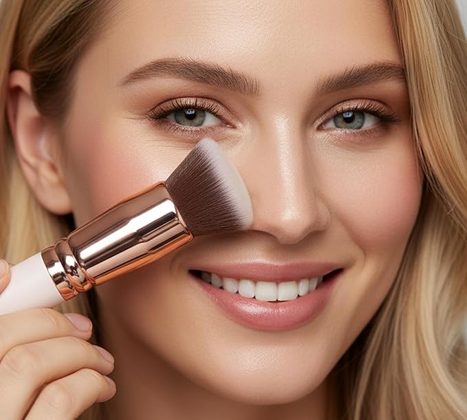 Lamora Makeup Brush Foundation Kabuki - Flat Top Face Brush for Liquid, Cream, and Powder Cosmetics - Full Coverage Blending, Buffing, Stippling, Contouring