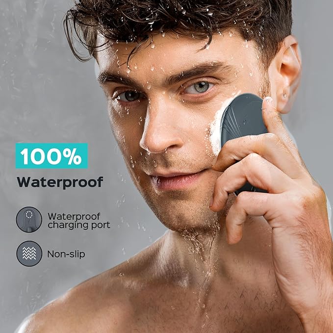 COSLUS Facial Cleansing Brush Face Scrubber : Portable Silicone Waterproof Rechargeable Face Wash Brush, 5 Cleansing Modes, Electric Deep Cleaning for Men & Women, Removing Blackhead, Exfoliating
