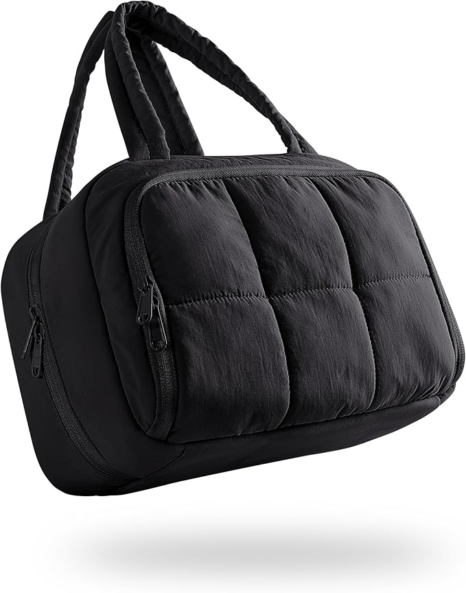 Travel Toiletry Bag for Women with Hanging Hook, Water Resistant Puffy Makeup Organizer with Leak Proof Pockets for Toiletries and Cosmetics - Black (Bag Only)
