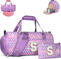 Cheer Up Gifts, Girls Travel Duffel Bag, Kids Initial Overnight Bags with Shoe Compartment, Personalized Gym Ballet Dance Bag with Makeup Pouch, Gift for 5 Year Old Girl Kid (Letter S)