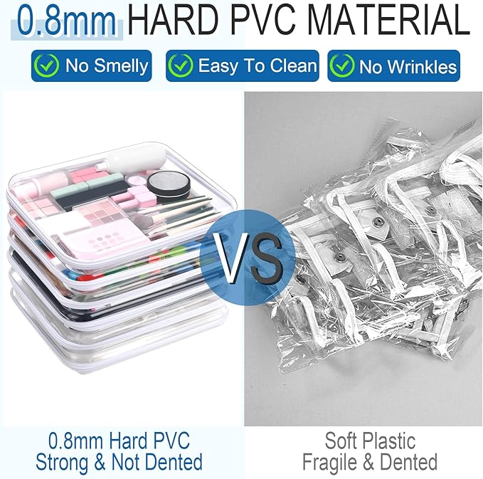 Sanwuta 6 Pcs Clear Hard Zipper Case Hard Plastic Zipper Pouches Makeup Bag Pencil Pouches Transparent Cases for Snacks Plastic Storage Organizer Box for Travel(White,13.78 x 11.81 x 2 Inch)