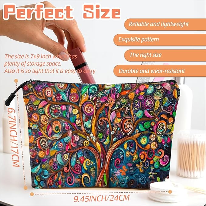 Cosmetic Bags Travel Makeup Toilet Case Waterproof Pouch for Women Girls 6.7X9.45inches - Colorful Abstract Tree With Swirling Patterns