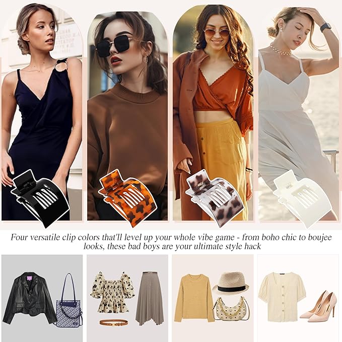 Velscrun Flat Hair Clips for Women Girls, Tortoise Color Lay Flat Claw Clips, Strong Hold Large Hair Clip for Thick Hair, French Duck Billed Hair Jaw Claw Clip, Non Slip Grip for Daily Styling
