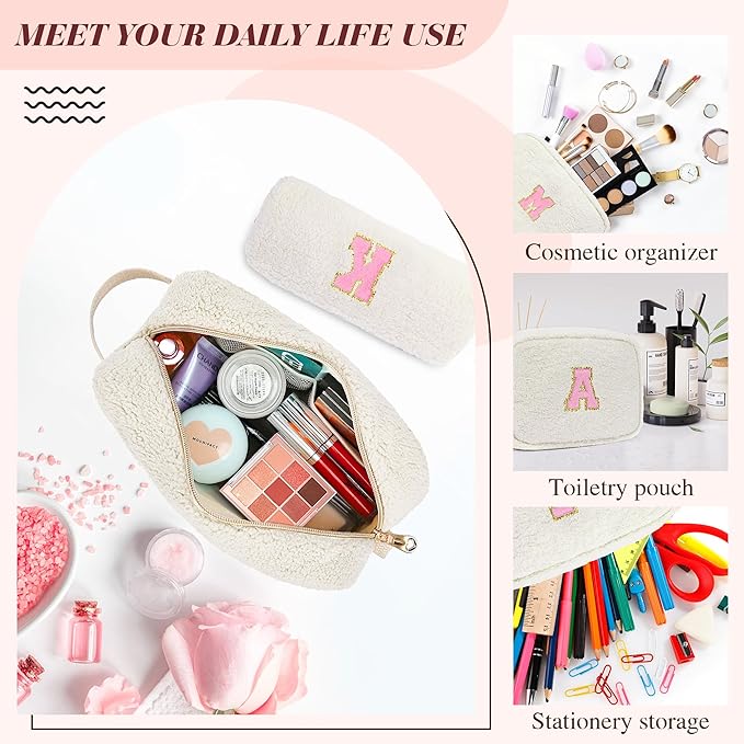 for Christmas Day Gifts, Travel Makeup Bag for Women, Initial Make Up Bag Set for 6 7 8 9 10 11 12 13 Years Old Kids Tween Girls, Large Cosmetic Skincare Bags for Birthday Gifts, White C
