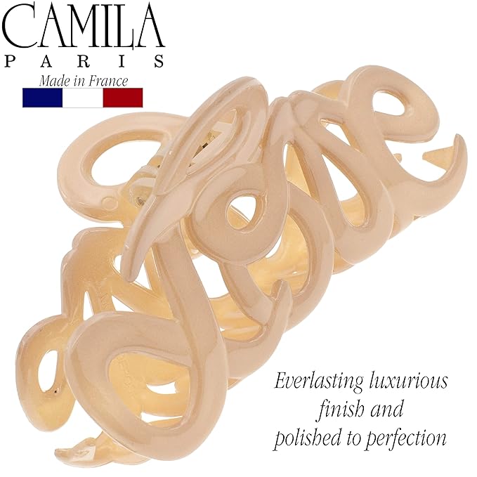 Camila Paris CP3046 French Hair Clip for Women, 3.25 inch Girls Hair Claw Clips Jaw Ivory Cellulose, Fashion Durable and Styling Hair Accessories for Women, Strong Hold No Slip Grip, Made in France