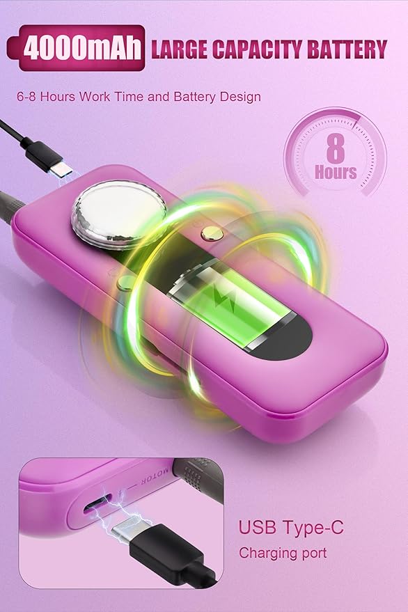 Electric Nail Drill Professional, 45000RPM Cordless Electric Nail File for Acrylic Gel Nails, Manicure Pedicure Polishing Shape Tools for Home Salon with 11pcs Drill Kits, Pink