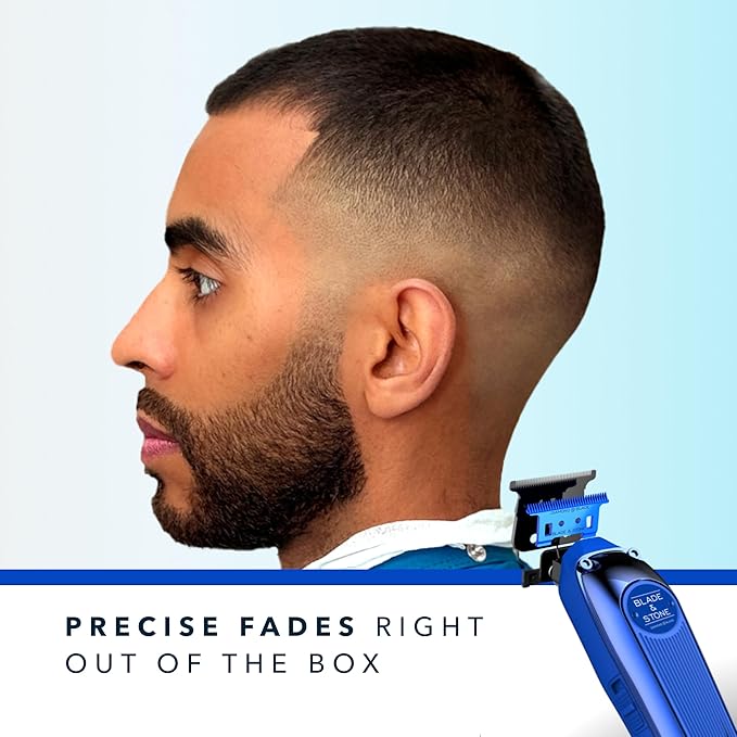 Blade & Stone Professional Hair Trimmer for Men PT301 | Diamond-S Blade | Micro-Gap Tech | 7200 RPM Durable Motor, All-Metal, Cordless Hair Trimmer - Big Blue