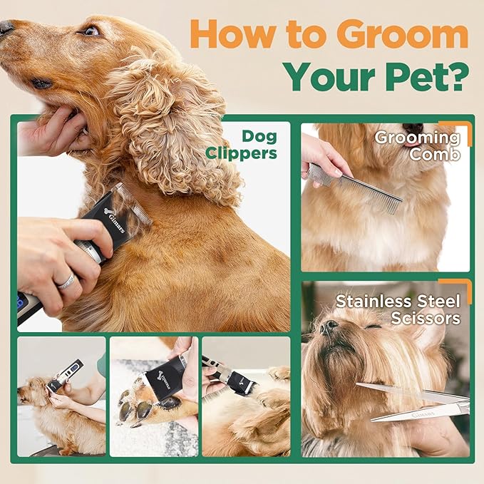 Gimars 4 in 1 Dog Grooming Clippers with Small Trimmer, 7000RPM High-Power 4-Speed Quiet Pet Shaver (≤55dB), Cordless Rechargeable Dog Hair Clippers for Thick Coats with Scissors, Comb & USB